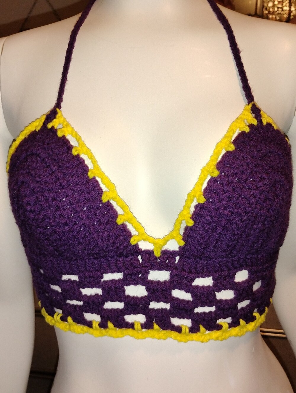 Purple and Yellow Crochet Bralette Halter Top